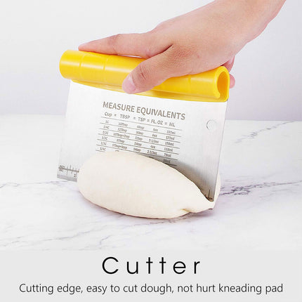 Stainless Steel Bench Scraper Dough Cutter with Scale and Roll Handle Baking Tool