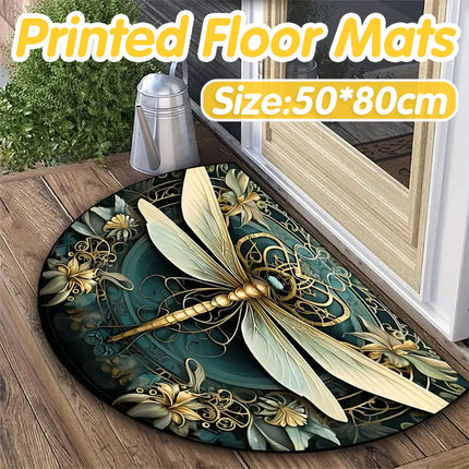 Floral Floor Mat Semicircle Printed Entry Door Rug Non-Slip Mat For Home Decor