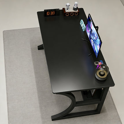 Black Desktop Computer Table 80cm with Open Shelf Cable Hole for Home Office