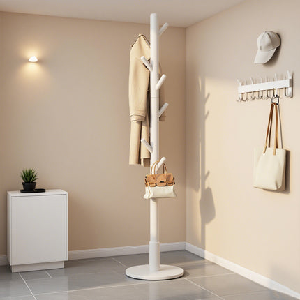 Floor Coat Rack with 8 Hooks Space Saving Standing Clothes Hanger Organiser