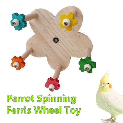 Rotating Wooden Bird Toy Parrot Ferris Wheel Cage Play Stand Turntable Spinner