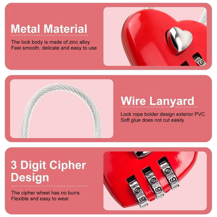 Heart Shaped Password Lock Safety Lock For Travel Luggage Bags Jewelry Box