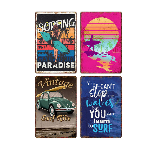 4PCS Vintage Iron Plate Art Bar Wall Decoration Retro Style For Pub Cafe Decor