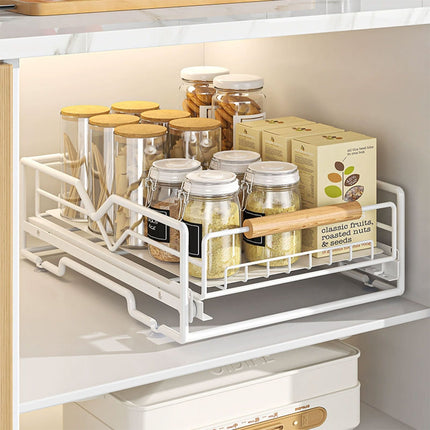 Pull Out Kitchen Storage Rack Basket Drawer Dish Organizer Slide Cabinet Shelf