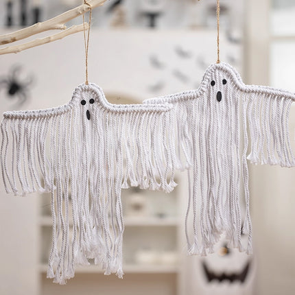 Halloween Ghost Hanging Decoration Handwoven Cotton for Home Party Yard Porch