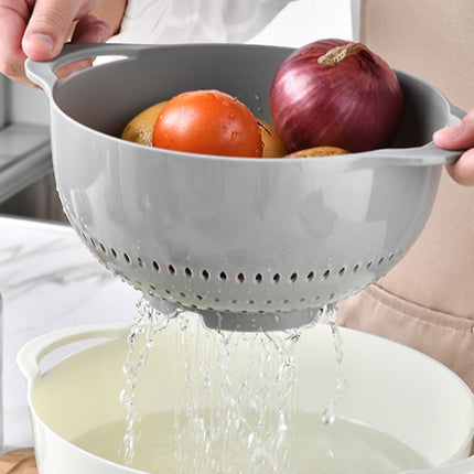 8pcs Plastic Basin Set Drain Basket Washing Mixing Bowl Set Kitchen Baking Tools