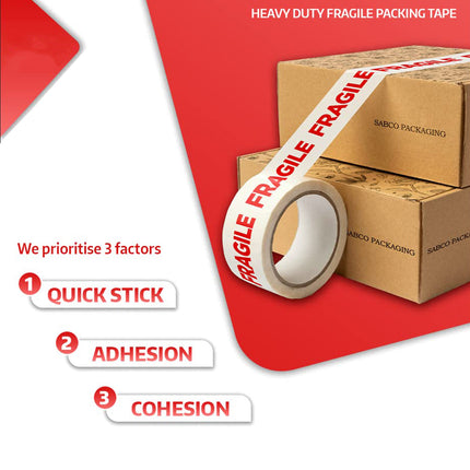 Fragile Warning Tape 5 Rolls 4.8cm x 100m White Red Print for Packing Moving