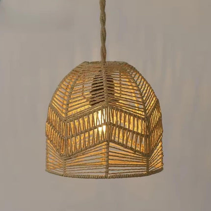 Brown Paper Rope Pendant Light Handwoven Rattan Style Lampshade for Home Decor