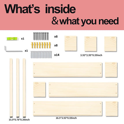 2PCS Solid Wood Wall Mounted Shelf Sturdy Durable Easy Installation Home Decor