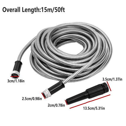 50FT Stainless Steel Garden Water Hose Telescopic Pipe Car Wash Flower Watering