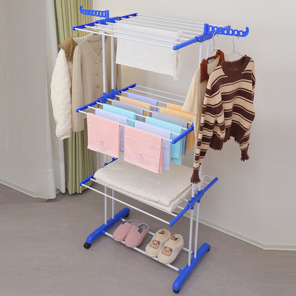 Moveable Folding Clothes Drying Rack Space Saving Blue/Grey for Laundry Balcony