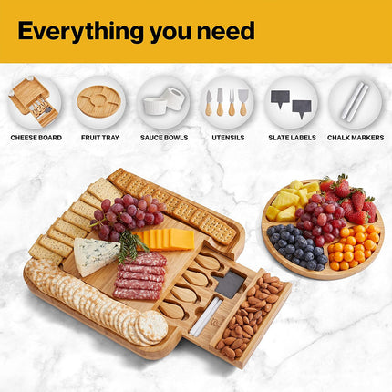 Bamboo Cheese Cutting Board Knife Gift Set Wooden Charcuterie Meat Serving Tray