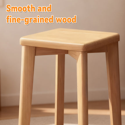 Solid Wood Square Stool Stackable Seat for Dining Desk Makeup Living Room