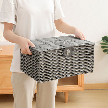 Rattan Storage Basket 3pcs Woven With Lid Natural Household Toys Snack Organizer