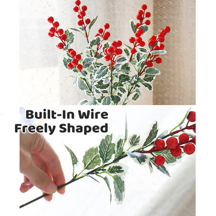 12PCS Artificial 7-Fork Red Berry Decorative Flowers for Christmas Home Party