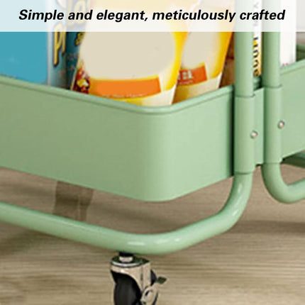 2 Tier Trolley Cart Storage Utility Rack Swivel Shelf Organizer Green White