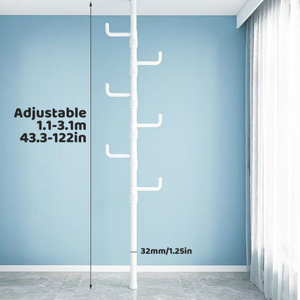 Indoor Floor Standing Telescopic Coat Rack with 6 Hooks Space Saving Daily Use