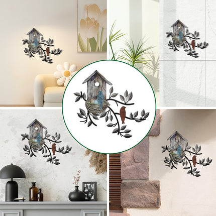 Metal Birdhouse Wall Decoration Iron Mural for Home Garden Outdoor Indoor Decor