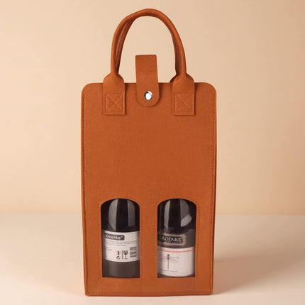 Wine Gift Bag Felt Double Bottle Clear Window Snap Closure Handle Carrier