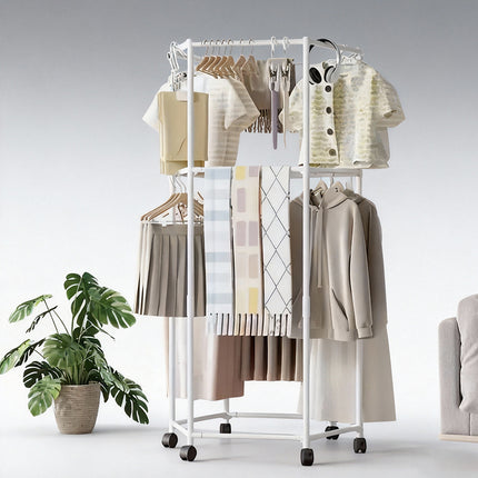 Floor-Standing Rotating Clothes Rack with Wheels Mobile Thickness Steel Pipe