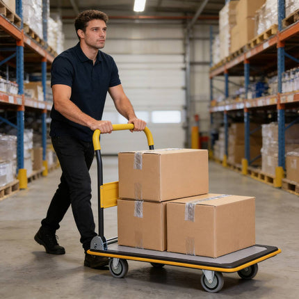 Compact Foldable Platform Trolley Cart Steel Deck Swivel Wheels Home Warehouse