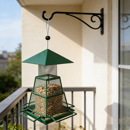 Metal Bird Feeder Outdoor Hanging Garden Wild Bird Gazebo Roof Retractable Wire