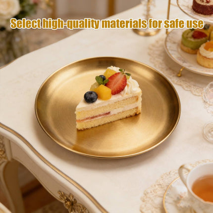 Stainless Steel Round Serving Plate Set 8 Pieces Gold 20cm Korean Dish Tray