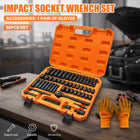 Mechanic Impact Socket Set 50pc Ratchet Wrench Extension Bar with Work Gloves