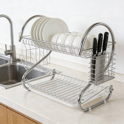 2 Tier Dish Drying Rack Kitchen Countertop Tableware Storage Organizer Holder