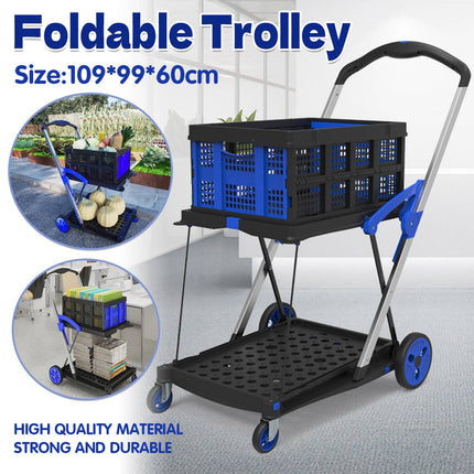 2 Tier Multi Functional Foldable Trolley Portable Storage Cart For Home Outdoor