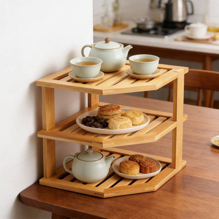 Bamboo 3 Tier Corner Kitchen Storage Shelf Countertop