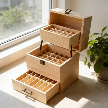 Three Tier Wooden Essential Oil Storage Box with Drawer