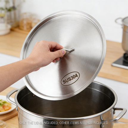 304 Stainless Steel Pot Lid Universal Round Soup Bucket Cover with Handle