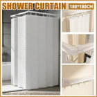 Shower Curtain Set Foldable Rod No Drill Wet Dry Separation White Curtain Set