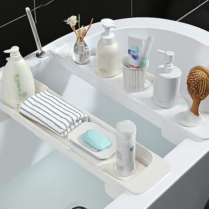 Bathtub Tray Plastic Retractable Non Slip Cup Holder Bathroom 57.5-75cm