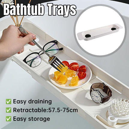 Bathtub Tray Plastic Retractable Non Slip Cup Holder Bathroom 57.5-75cm