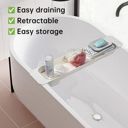 Bathtub Tray Plastic Retractable Non Slip Cup Holder Bathroom 57.5-75cm
