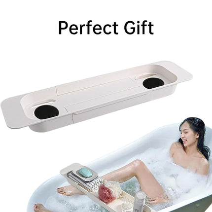 Bathtub Tray Plastic Retractable Non Slip Cup Holder Bathroom 57.5-75cm