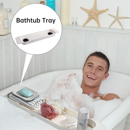 Bathtub Tray Plastic Retractable Non Slip Cup Holder Bathroom 57.5-75cm