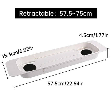 Bathtub Tray Plastic Retractable Non Slip Cup Holder Bathroom 57.5-75cm