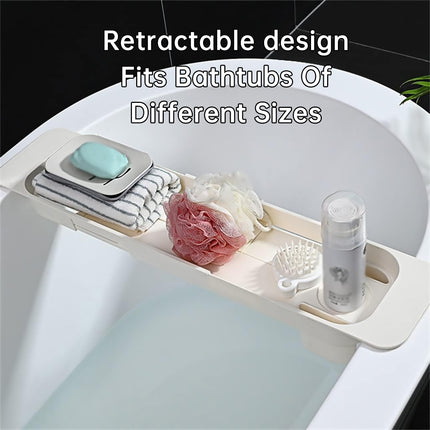 Bathtub Tray Plastic Retractable Non Slip Cup Holder Bathroom 57.5-75cm