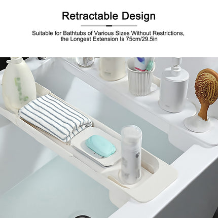 Bathtub Tray Plastic Retractable Non Slip Cup Holder Bathroom 57.5-75cm