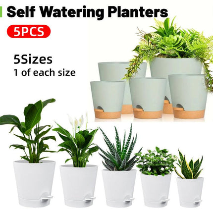 5pcs Self Watering Planter Desktop Plastic Round Planter Auto Suction Lazy Pot
