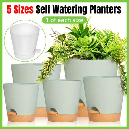 5pcs Self Watering Planter Desktop Plastic Round Planter Auto Suction Lazy Pot