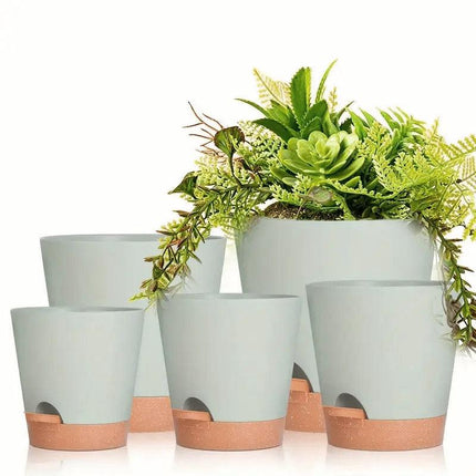 5pcs Self Watering Planter Desktop Plastic Round Planter Auto Suction Lazy Pot