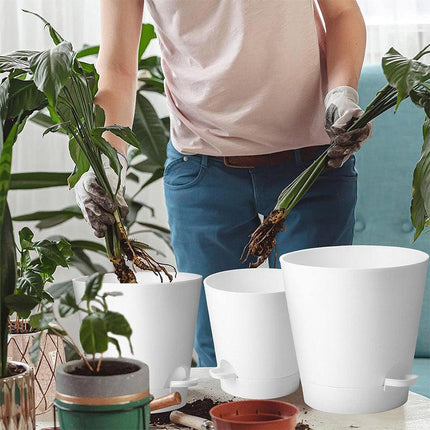 5pcs Self Watering Planter Desktop Plastic Round Planter Auto Suction Lazy Pot