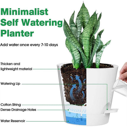 5pcs Self Watering Planter Desktop Plastic Round Planter Auto Suction Lazy Pot