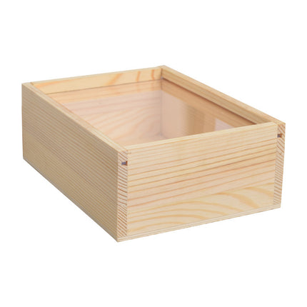Solid Wood Storage Box with Acrylic Sliding Lid Pull Out Gift Packaging Case
