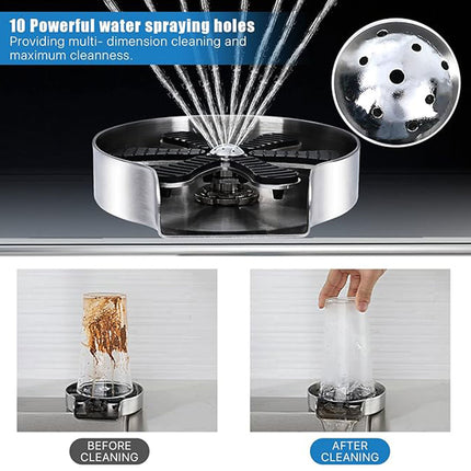 Stainless Steel Auto Glass Rinser Bottle Washer Coffee Cup Kitchen Sink Bar Tool