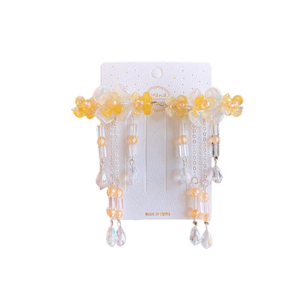 2Pcs Hanfu Flower Hair Clip Pearl Tassel Butterfly Hairpin Female/Children Party - Aimall